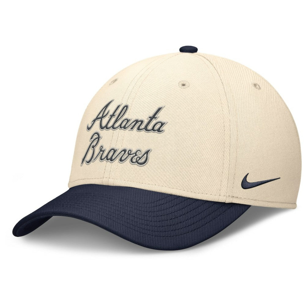 Atlanta Braves Nike Statement Rise Performance Flex Hat - Natural/Navy Hats