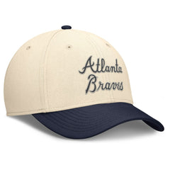 Atlanta Braves Nike Statement Rise Performance Flex Hat - Natural/Navy Hats