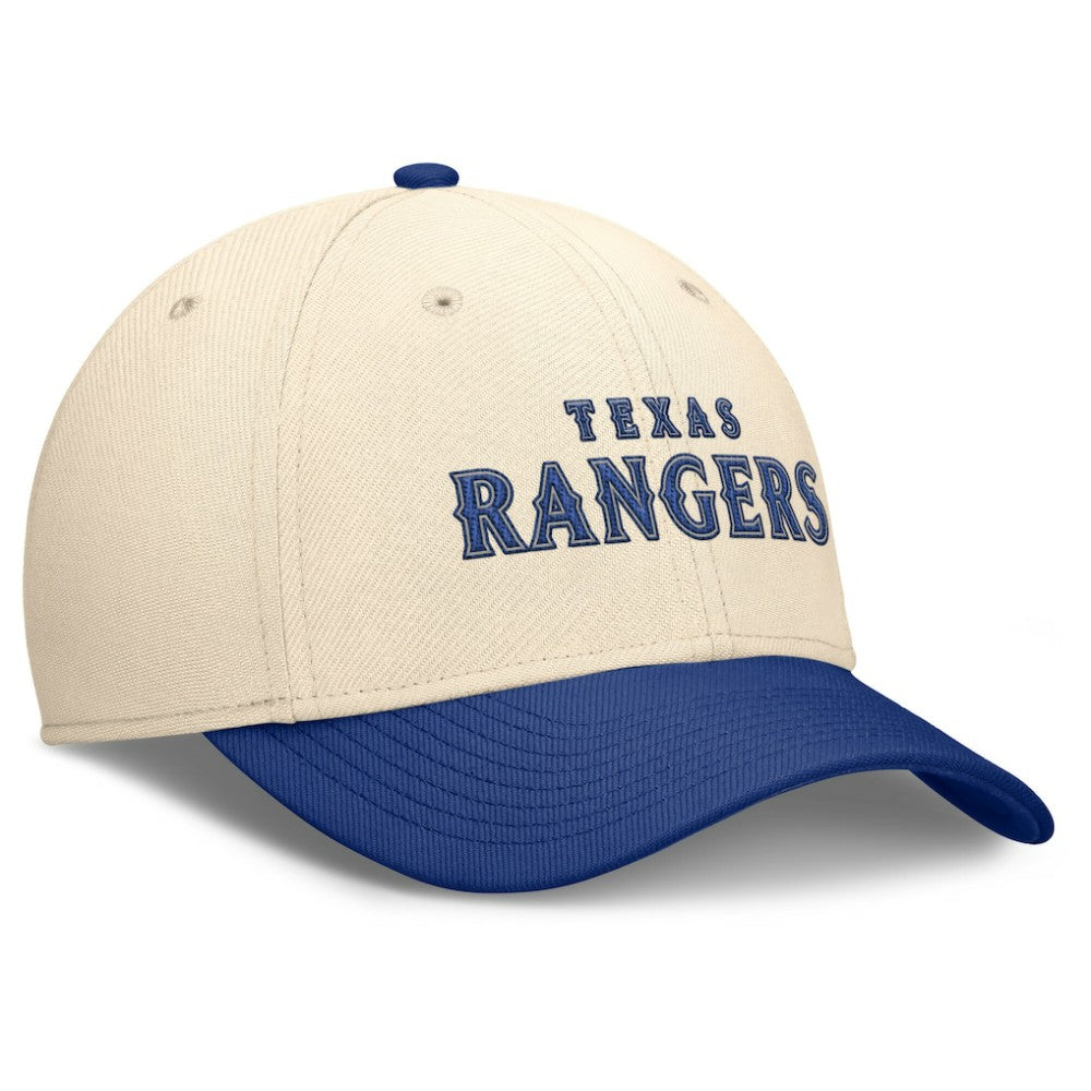 Texas Rangers Nike Statement Rise Performance Flex Hat - Natural/Royal Hats