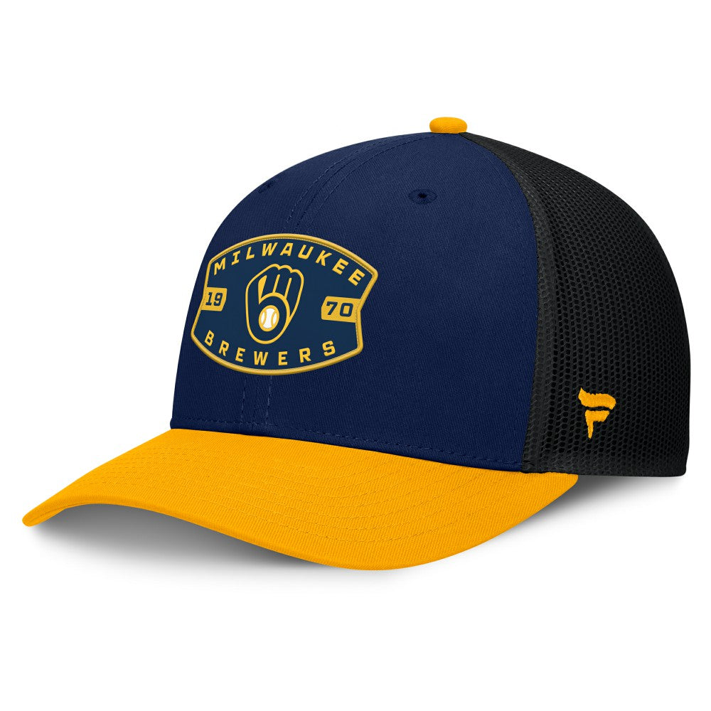 Milwaukee Brewers Fanatics Cutoff Adjustable Trucker Hat - Navy/Gold Hats