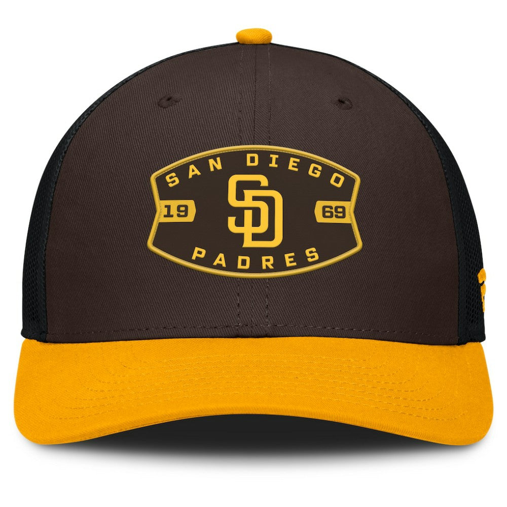 San Diego Padres Fanatics Cutoff Adjustable Trucker Hat - Brown/Gold Hats
