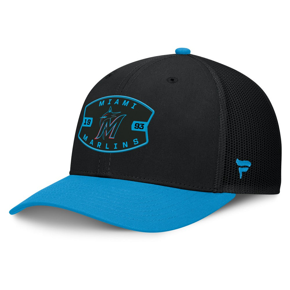 Miami Marlins Fanatics Cutoff Adjustable Trucker Hat - Black/Blue Hats