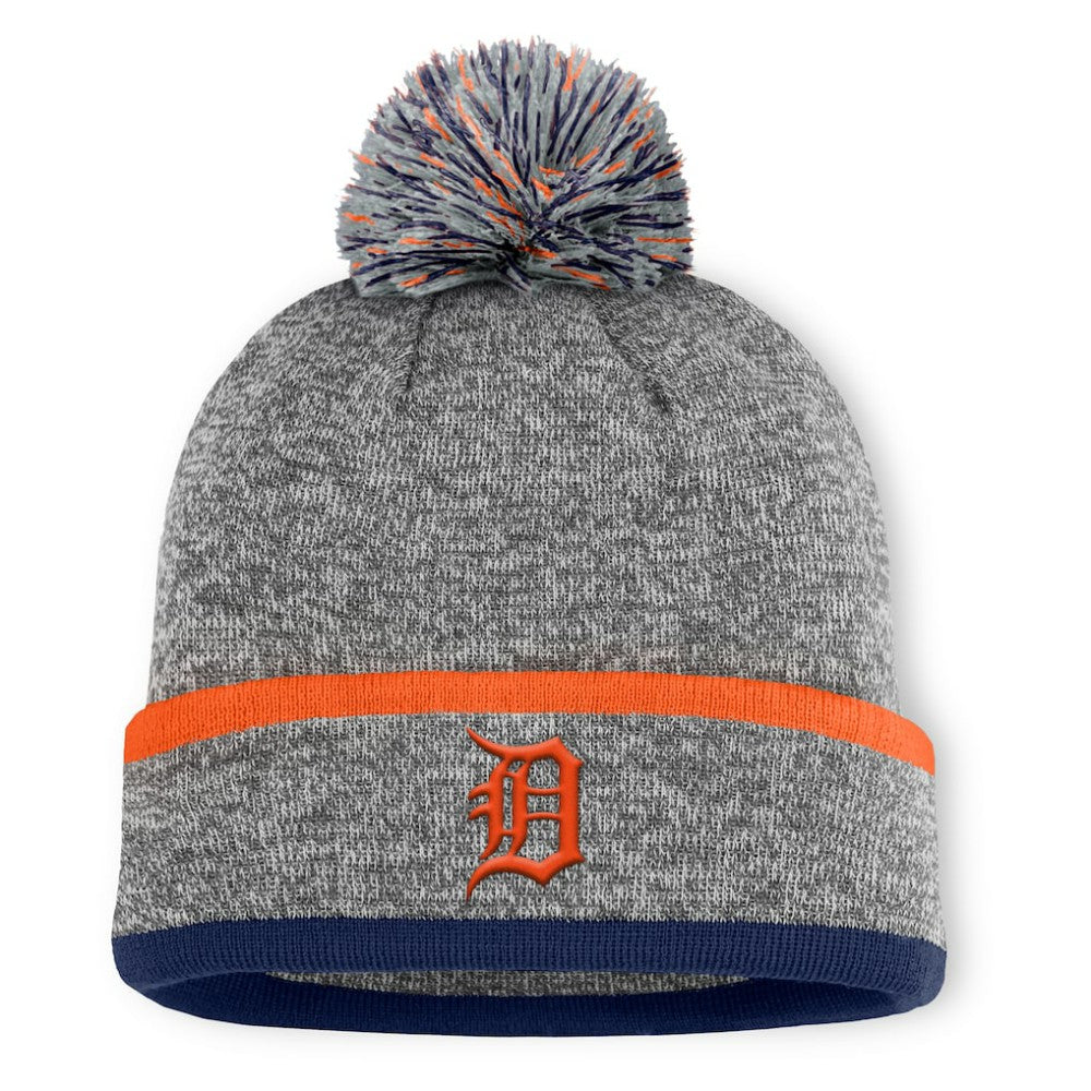 Detroit Tigers Fanatics Backstop Cuffed Knit Hat with Pom - Heather Gray Hats