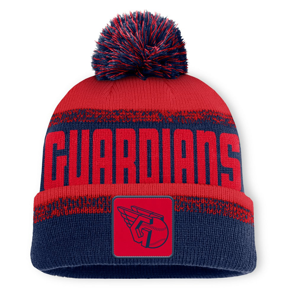 Cleveland Guardians Fanatics No-Doubter Cuffed Knit Hat with Pom - Navy/Red Hats