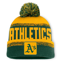 Athletics Fanatics No-Doubter Cuffed Knit Hat with Pom - Green/Gold Hats