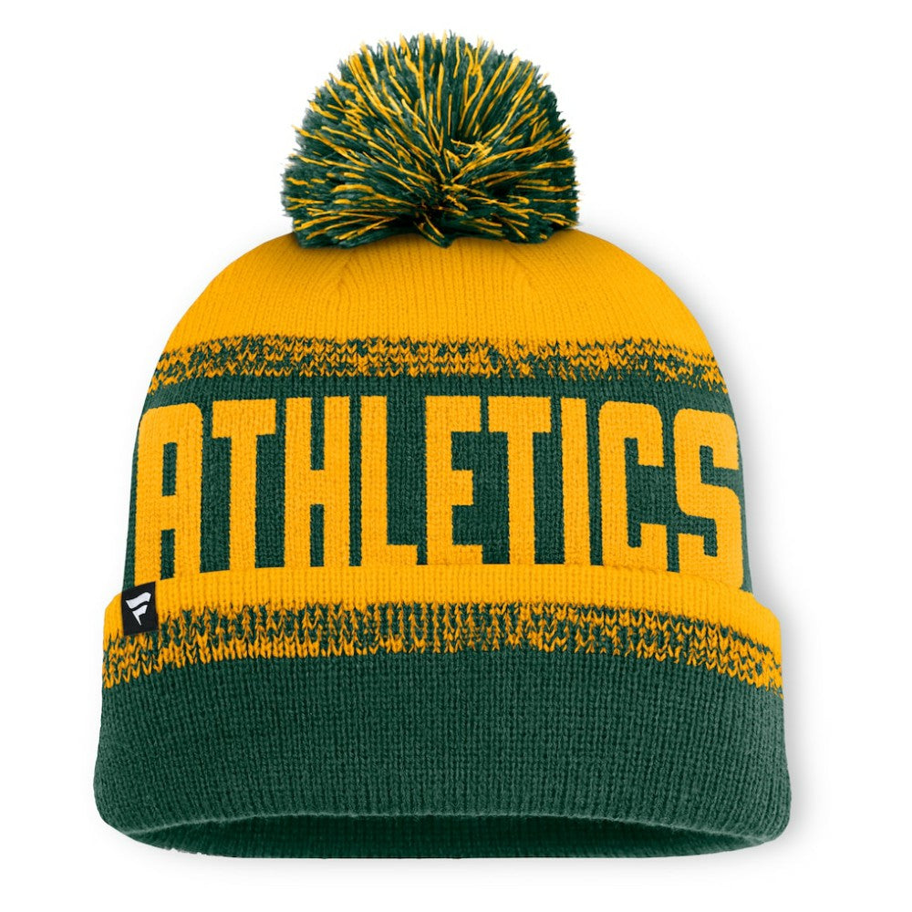 Athletics Fanatics No-Doubter Cuffed Knit Hat with Pom - Green/Gold Hats