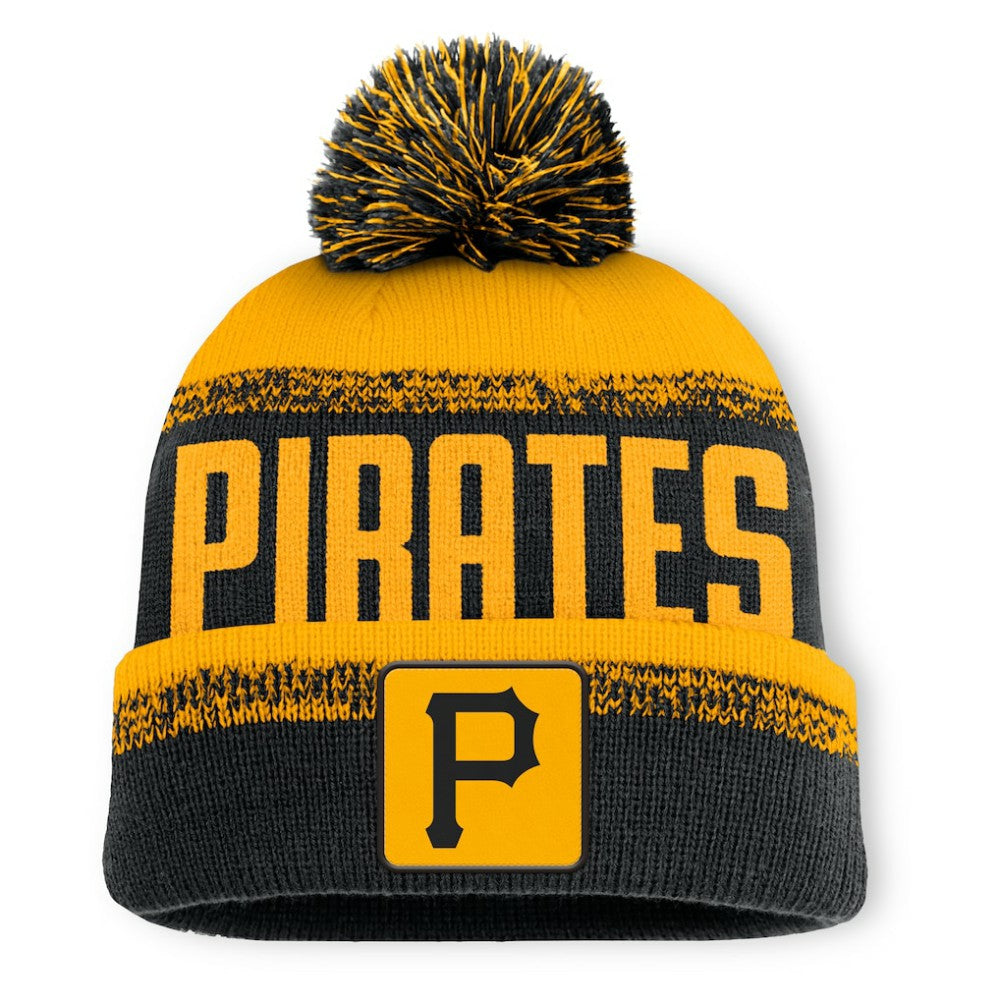 Pittsburgh Pirates Fanatics No-Doubter Cuffed Knit Hat with Pom - Black/Gold Hats