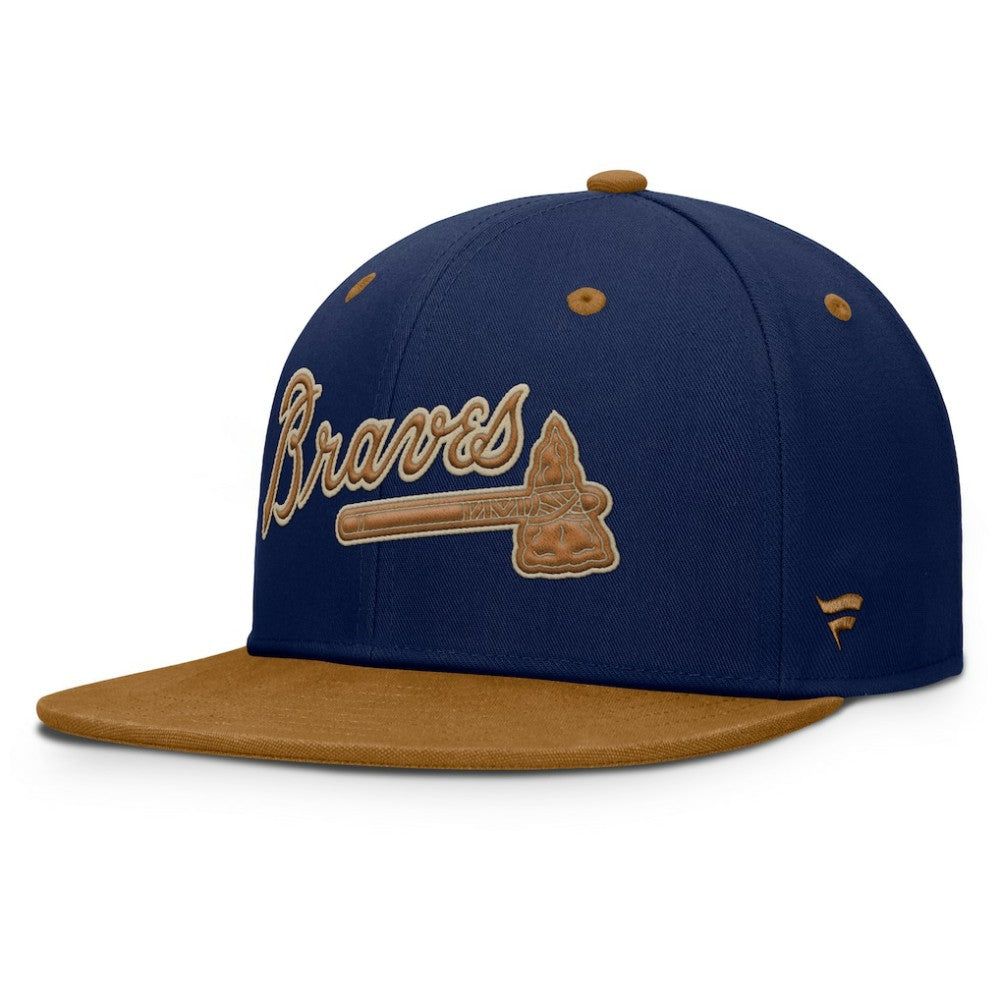 Atlanta Braves Fanatics Splinter Fitted Hat - Navy/Tan Hats