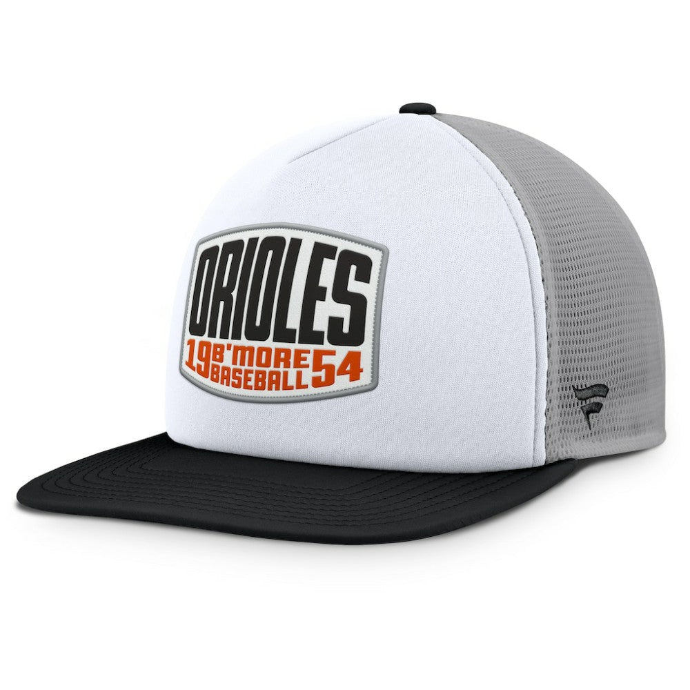 Baltimore Orioles Fanatics Cranked Foam Front Patch Trucker Adjustable Hat - Gray/White Hats