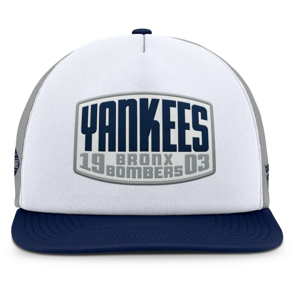 New York Yankees Fanatics Cranked Foam Front Patch Trucker Adjustable Hat - Gray/White Hats