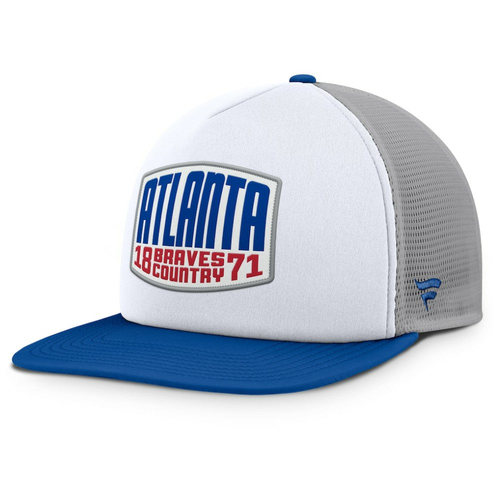 Atlanta Braves Fanatics Cranked Foam Front Patch Trucker Adjustable Hat - Gray/White Hats