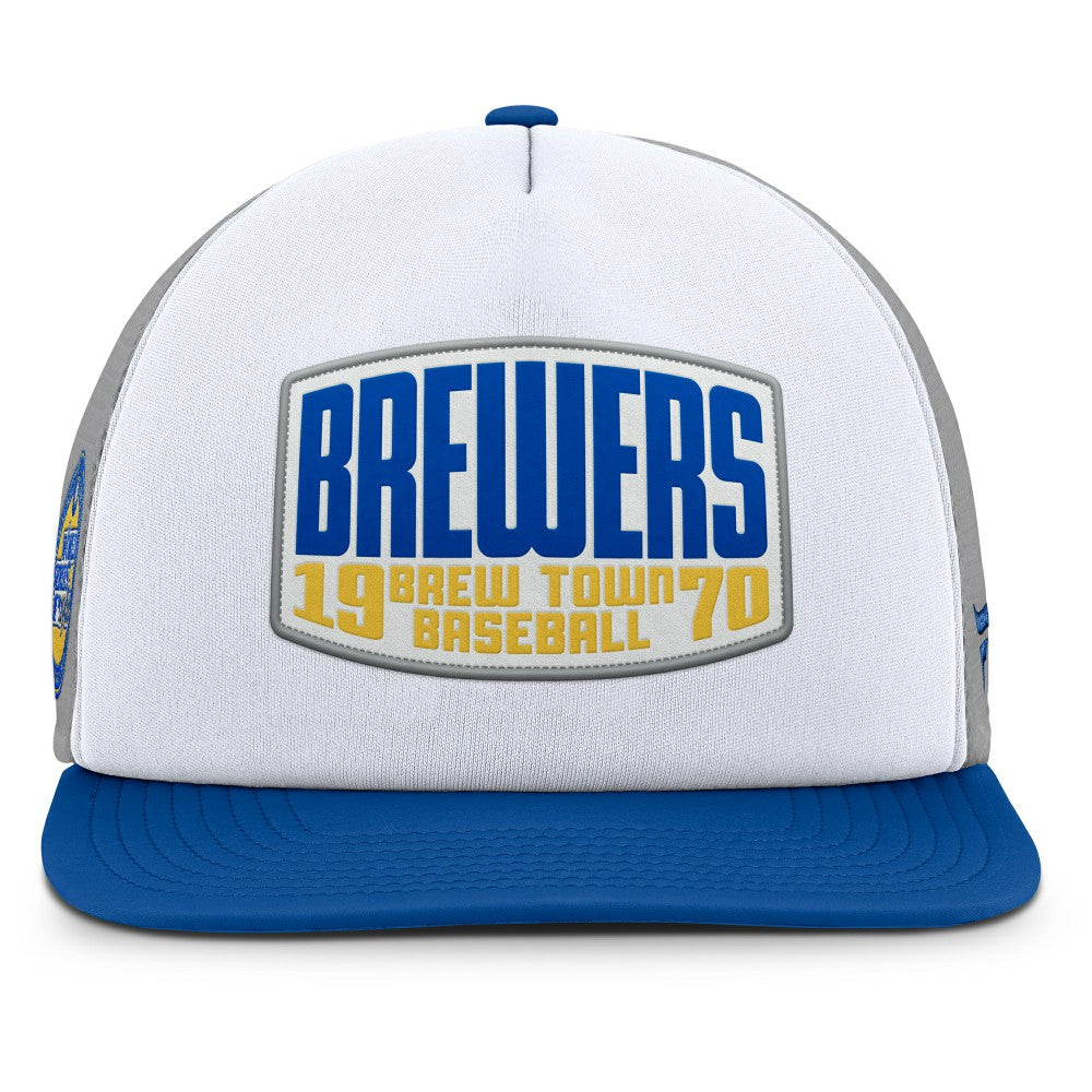 Milwaukee Brewers Fanatics Cranked Foam Front Patch Trucker Adjustable Hat - Gray/White Hats