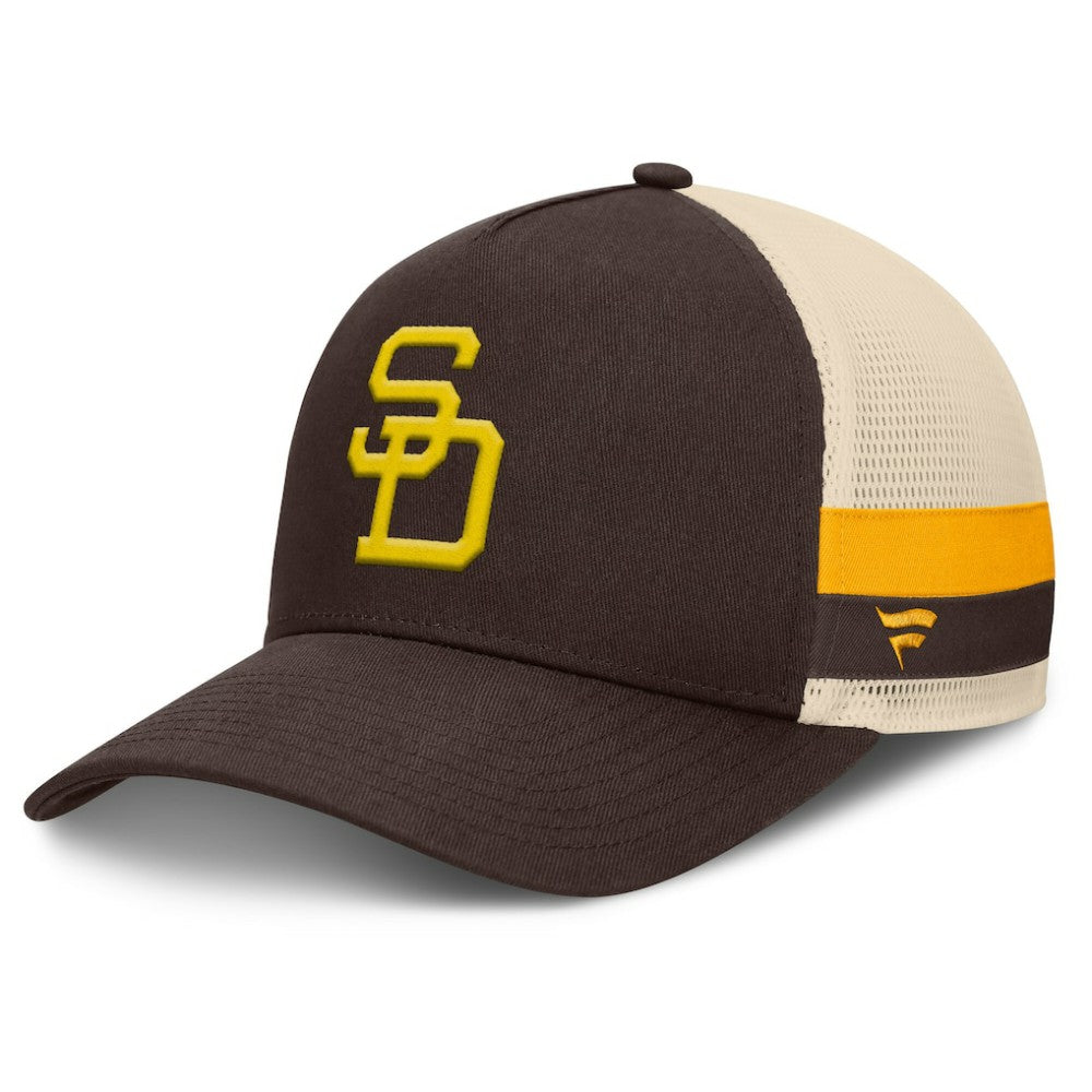 San Diego Padres Fanatics Inherited Side Stripe Trucker Adjustable Hat - Brown/Natural Hats