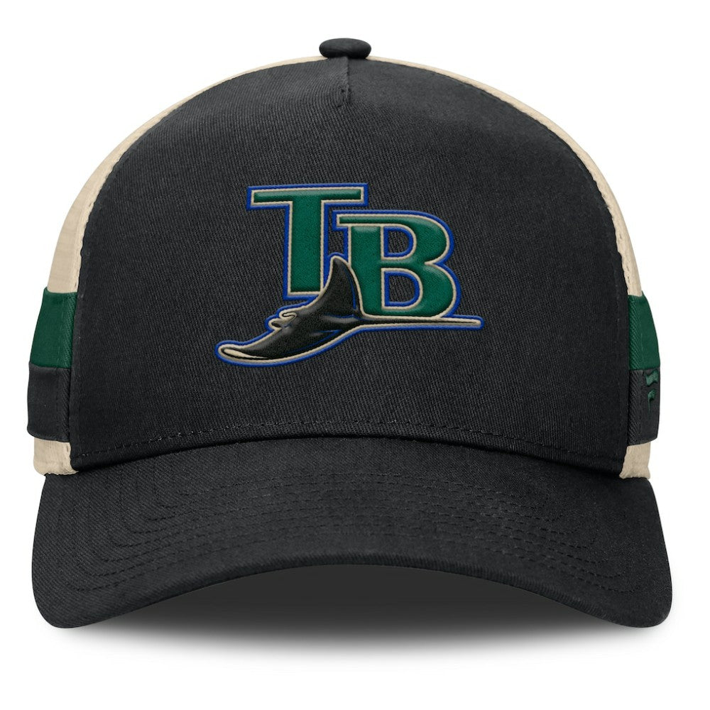 Tampa Bay Rays Fanatics Inherited Side Stripe Trucker Adjustable Hat - Black/Natural Hats