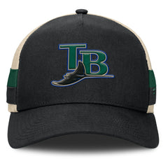 Tampa Bay Rays Fanatics Inherited Side Stripe Trucker Adjustable Hat - Black/Natural Hats