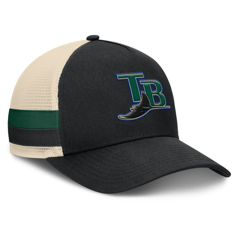 Tampa Bay Rays Fanatics Inherited Side Stripe Trucker Adjustable Hat - Black/Natural Hats
