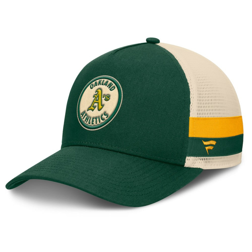 Athletics Fanatics Inherited Side Stripe Trucker Adjustable Hat - Green/Natural Hats