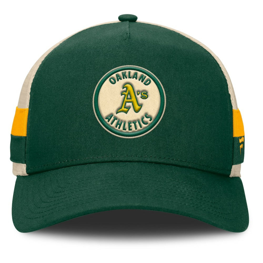Athletics Fanatics Inherited Side Stripe Trucker Adjustable Hat - Green/Natural Hats