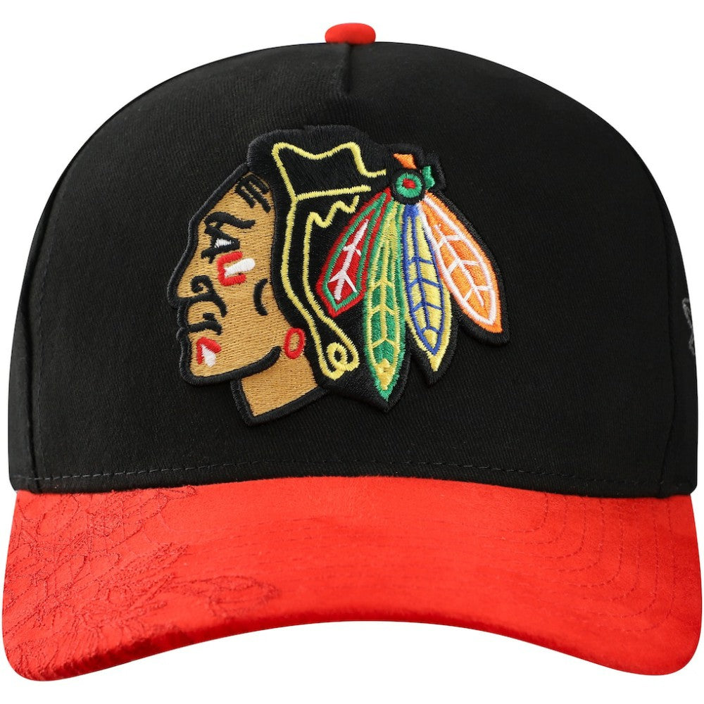 NHL Chicago Blackhawks Mitchell & Ness May Flowers Pro Crown Adjustable Hat - Black/Red