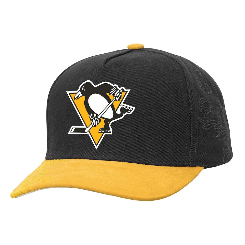 NHL Pittsburgh Penguins Mitchell & Ness May Flowers Pro Crown Adjustable Hat - Black/Gold