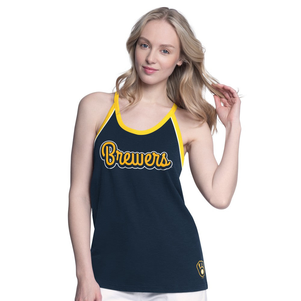 Milwaukee Brewers G-III 4Her by Carl Banks Women's Curveball Racerback Tank Top - Navy Tanks