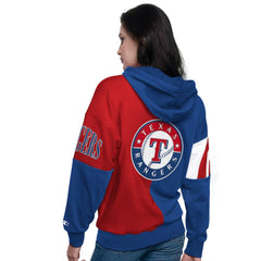 Texas Rangers Starter Women's Curve Ball Full Zip Hoodie Sweatshirt - Royal/Red Hoodies