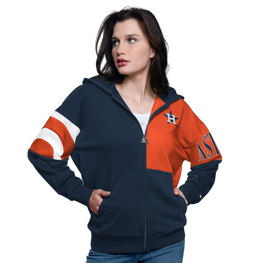 Houston Astros Starter Women's Curve Ball Full Zip Hoodie Sweatshirt - Navy/Orange Hoodies