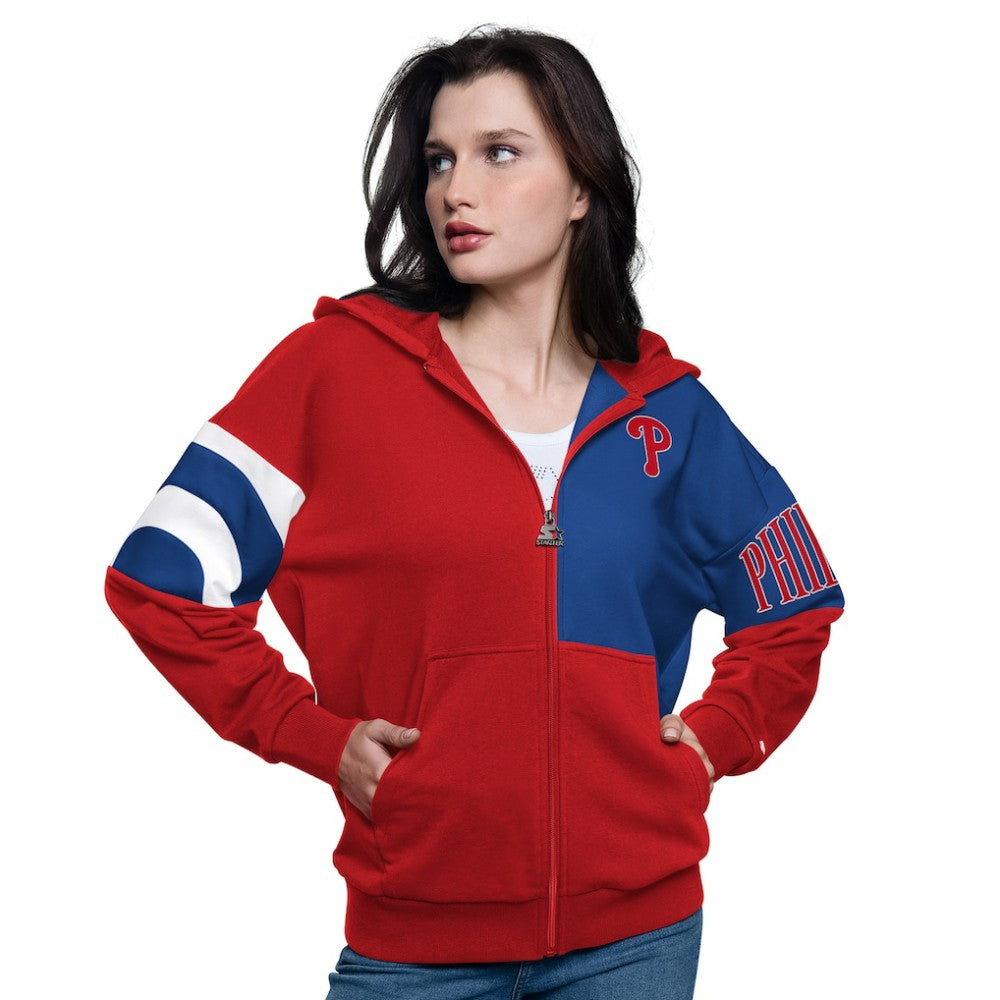 Philadelphia Phillies Starter Women's Curve Ball Full Zip Hoodie Sweatshirt - Red/Royal Hoodies