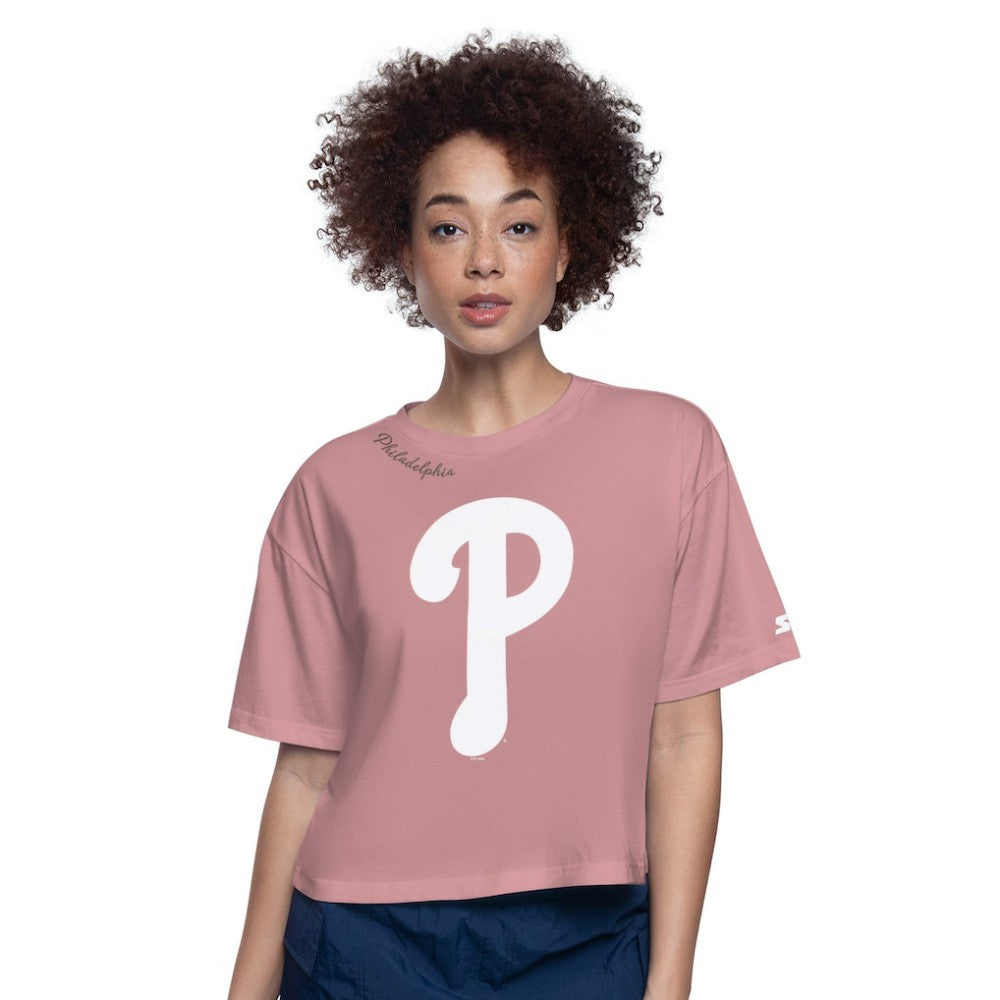 Philadelphia Phillies Starter Women's Play the Ball Boxy Cropped T-Shirt - Pink T-shirts