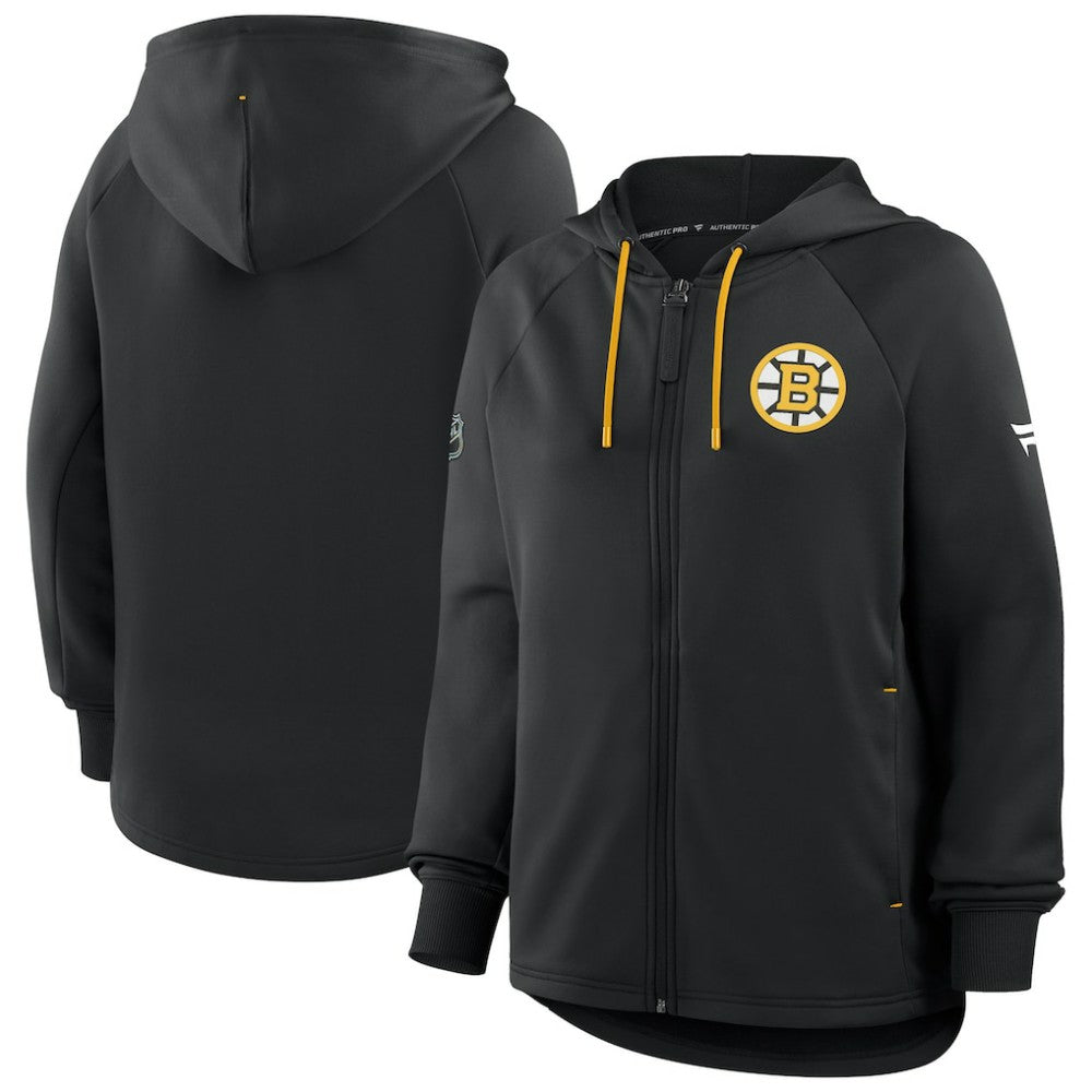 NHL Boston Bruins Fanatics Women's Authentic Pro Rink Raglan Full-Zip Hoodie - Black