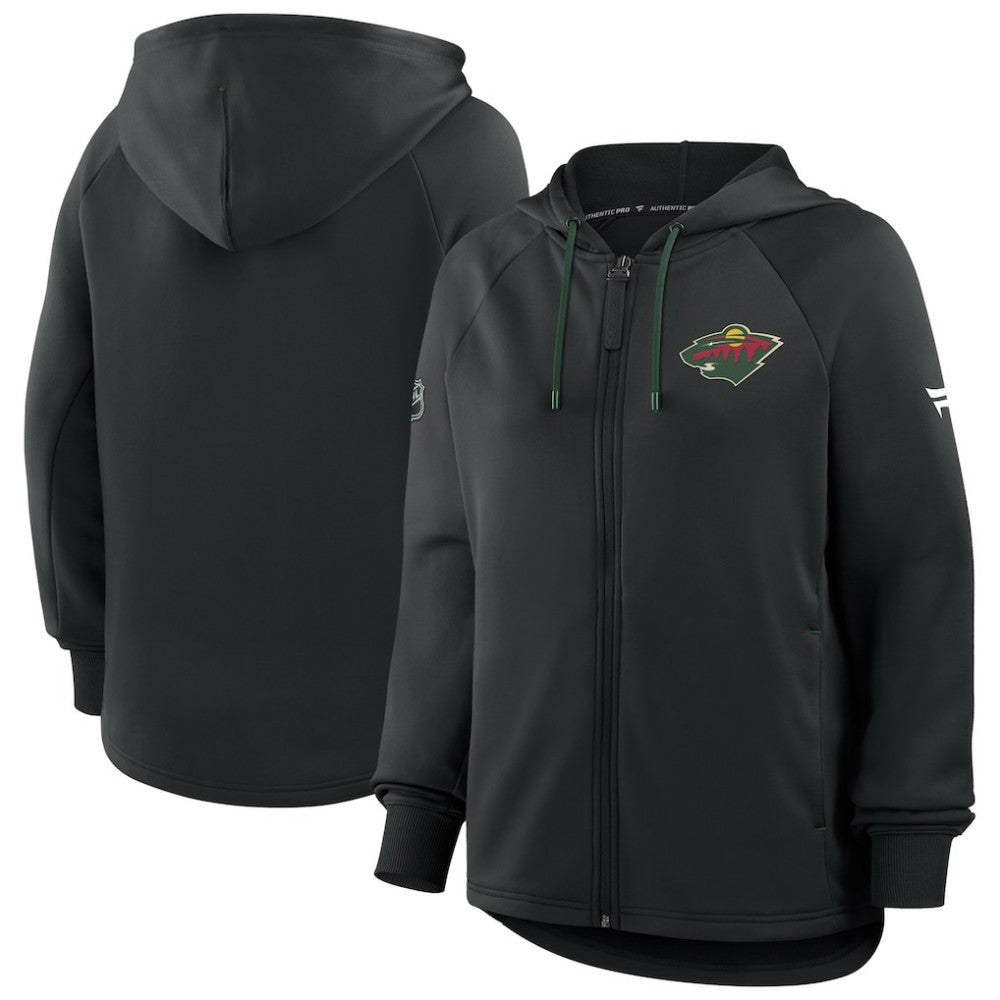 NHL Minnesota Wild Fanatics Women's Authentic Pro Rink Raglan Full-Zip Hoodie - Black