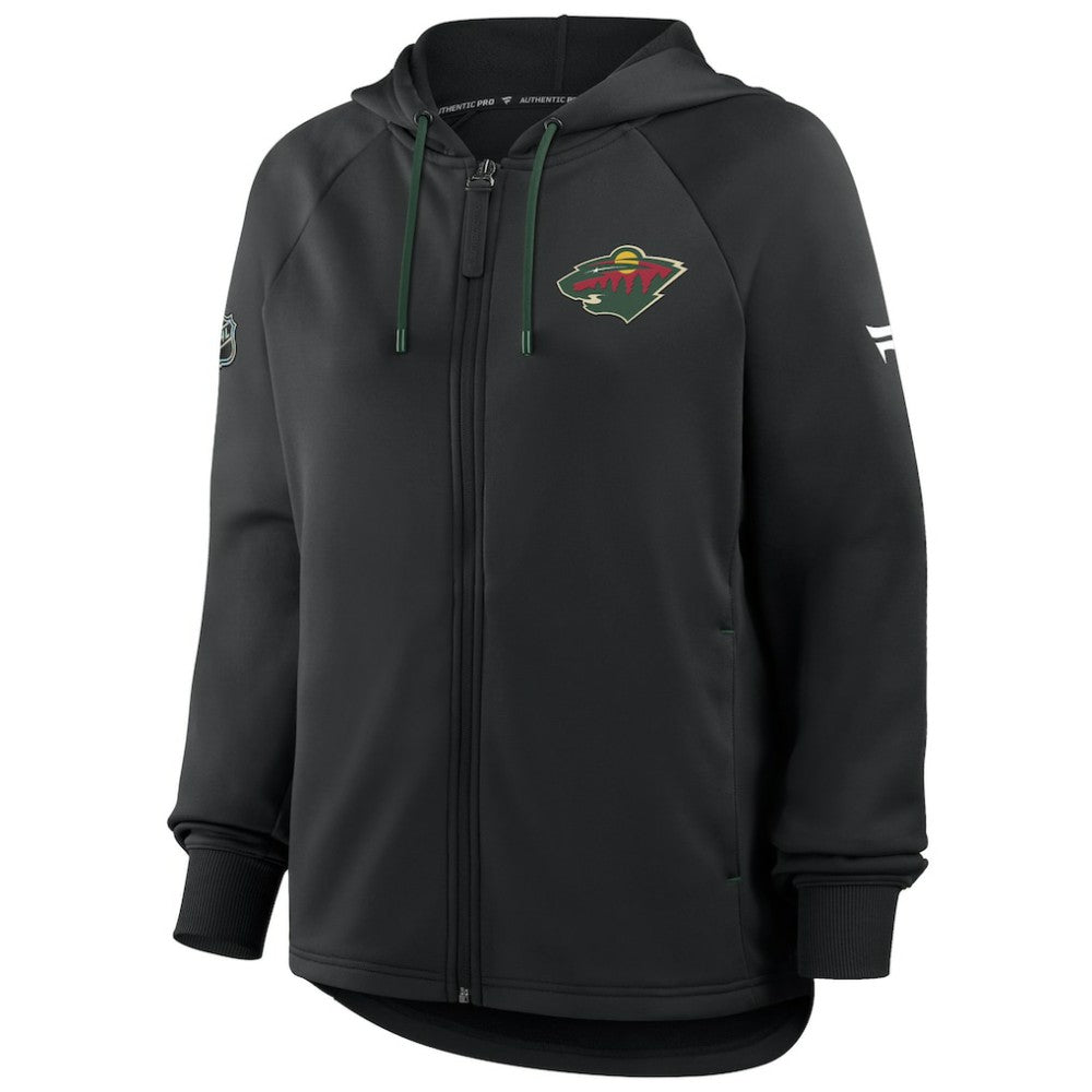 NHL Minnesota Wild Fanatics Women's Authentic Pro Rink Raglan Full-Zip Hoodie - Black
