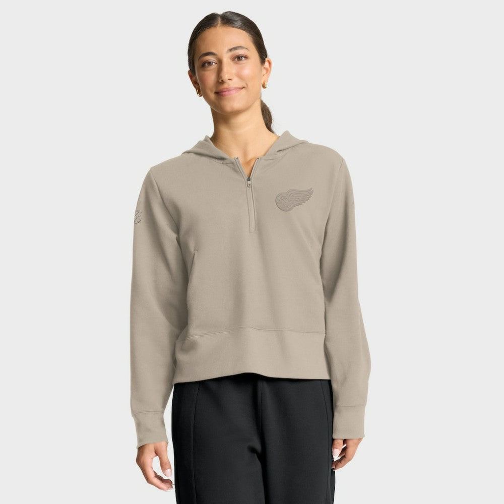 NHL Detroit Red Wings Fanatics Women's Authentic Pro Road Tri-Blend Quarter-Zip Hoodie - Tan