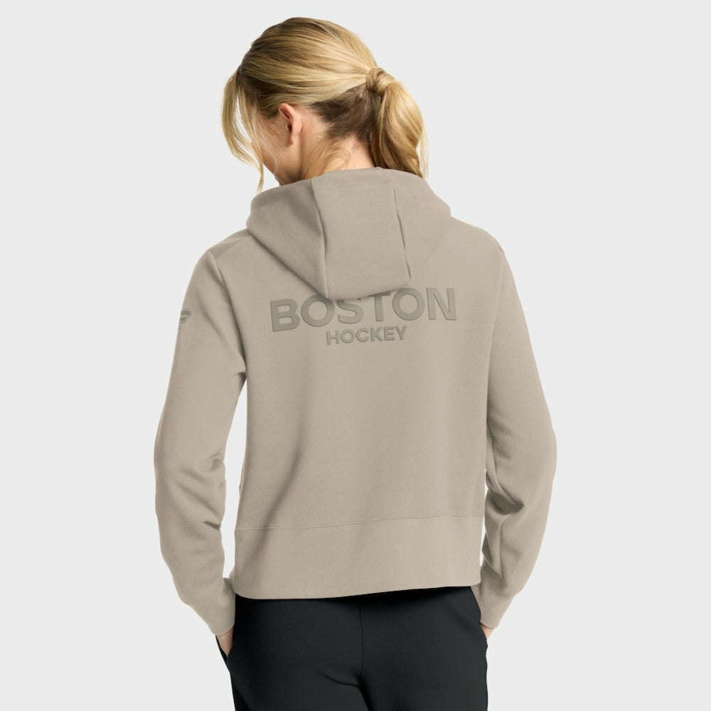 NHL Boston Bruins Fanatics Women's Authentic Pro Road Tri-Blend Quarter-Zip Hoodie - Tan