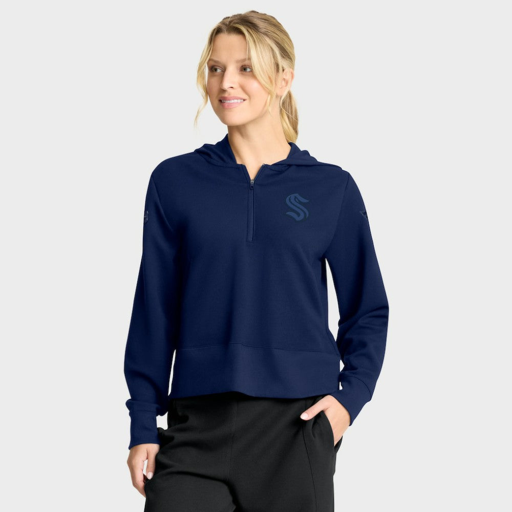 NHL Seattle Kraken Fanatics Women's Authentic Pro Road Tri-Blend Quarter-Zip Hoodie - Deep Sea Blue