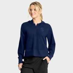 NHL Seattle Kraken Fanatics Women's Authentic Pro Road Tri-Blend Quarter-Zip Hoodie - Deep Sea Blue