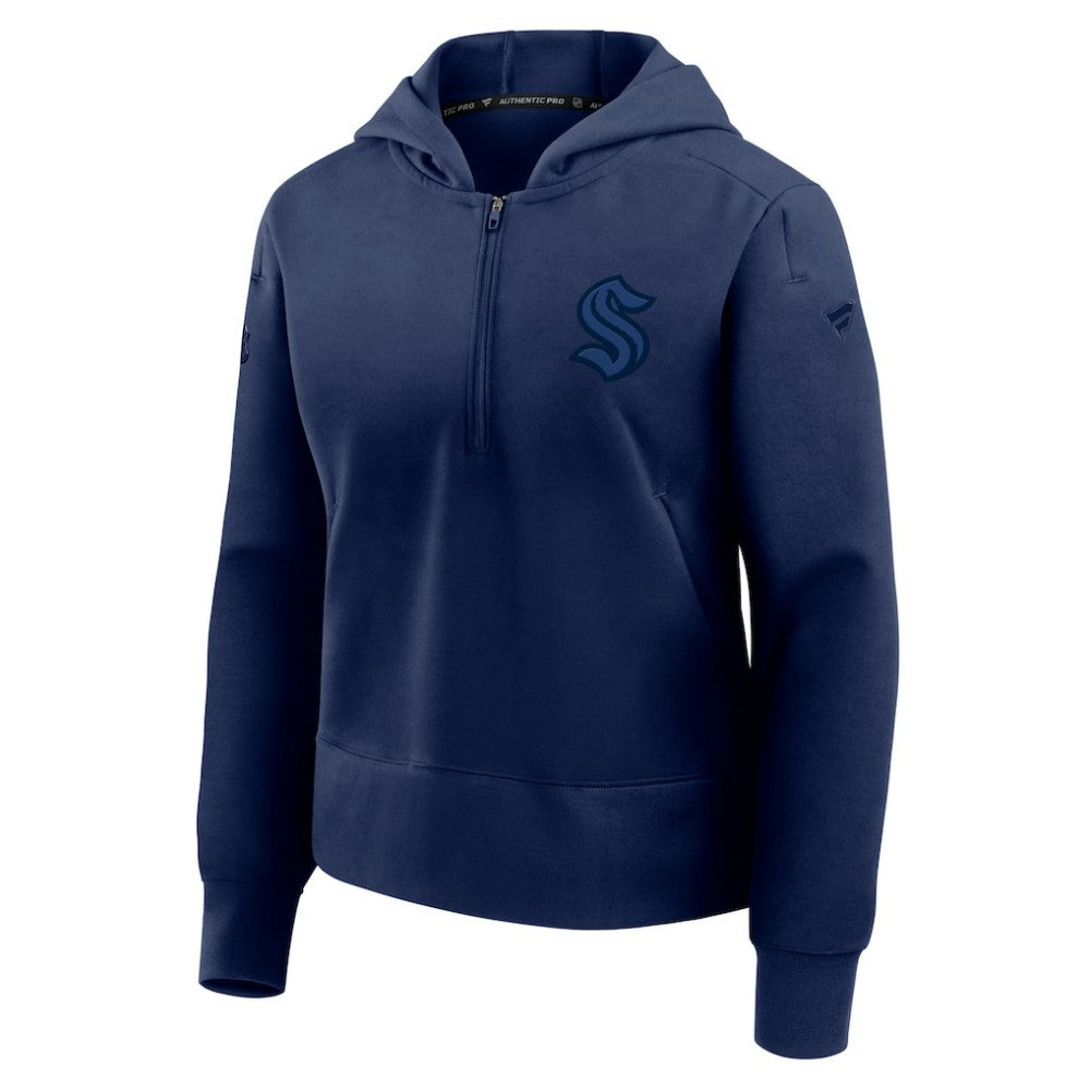 NHL Seattle Kraken Fanatics Women's Authentic Pro Road Tri-Blend Quarter-Zip Hoodie - Deep Sea Blue