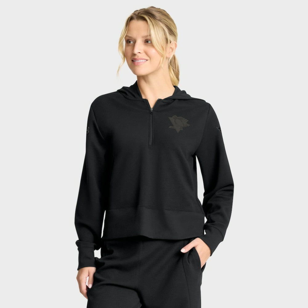 NHL Pittsburgh Penguins Fanatics Women's Authentic Pro Road Tri-Blend Quarter-Zip Hoodie - Black