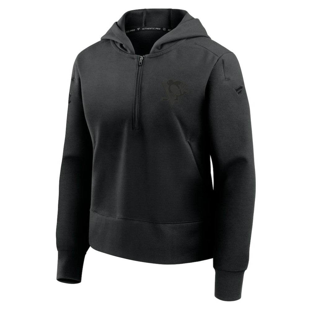 NHL Pittsburgh Penguins Fanatics Women's Authentic Pro Road Tri-Blend Quarter-Zip Hoodie - Black