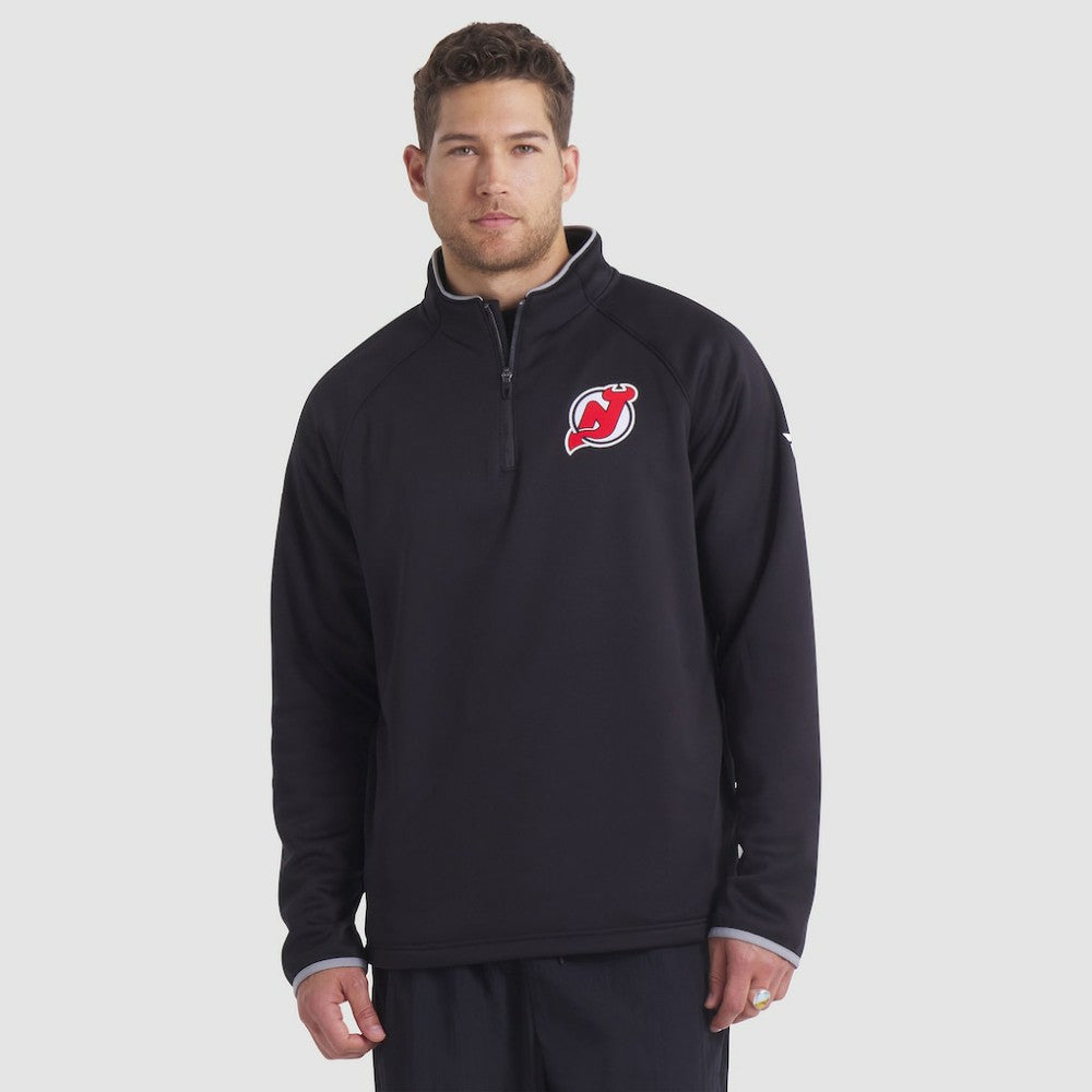 NHL New Jersey Devils Fanatics Authentic Pro Rink Raglan Quarter-Zip Pullover - Black