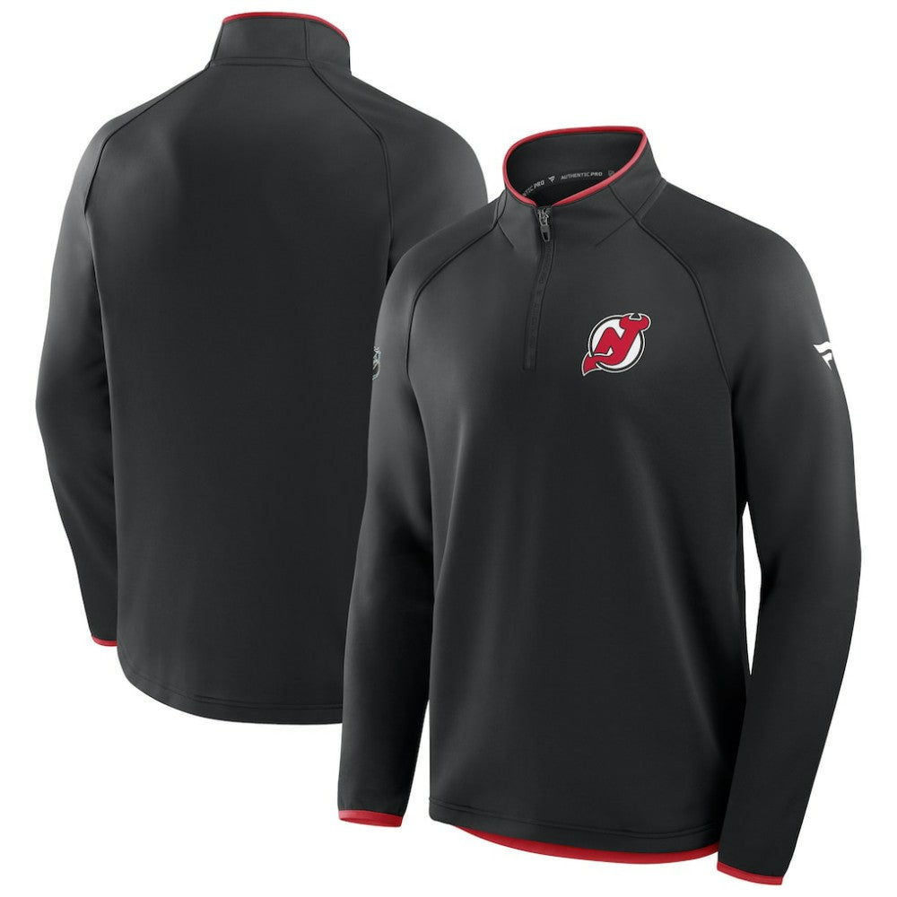 NHL New Jersey Devils Fanatics Authentic Pro Rink Raglan Quarter-Zip Pullover - Black