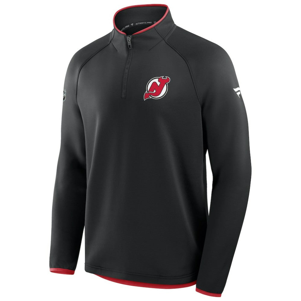 NHL New Jersey Devils Fanatics Authentic Pro Rink Raglan Quarter-Zip Pullover - Black