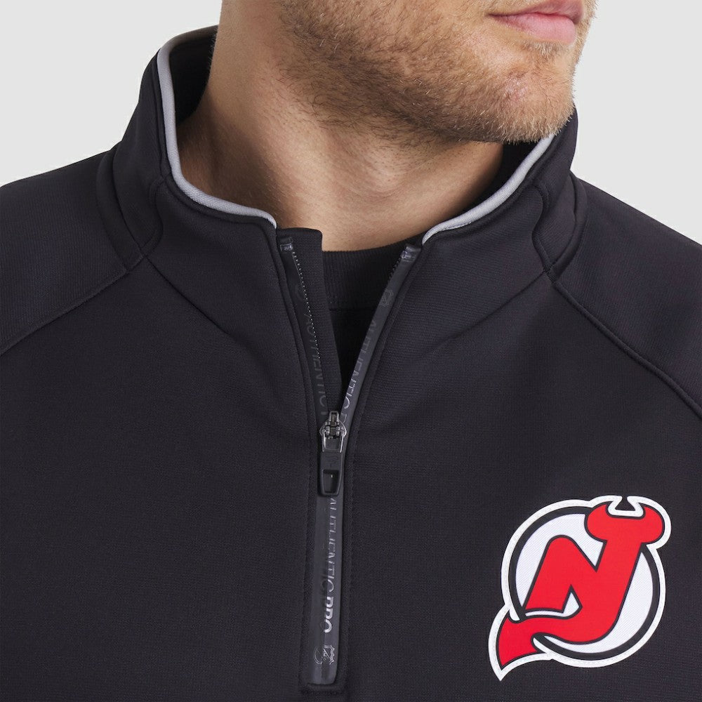 NHL New Jersey Devils Fanatics Authentic Pro Rink Raglan Quarter-Zip Pullover - Black