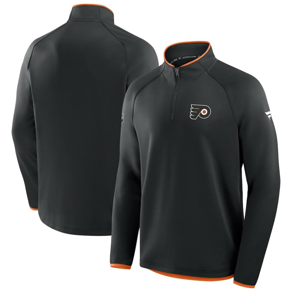 NHL Philadelphia Flyers Fanatics Authentic Pro Rink Raglan Quarter-Zip Pullover - Black