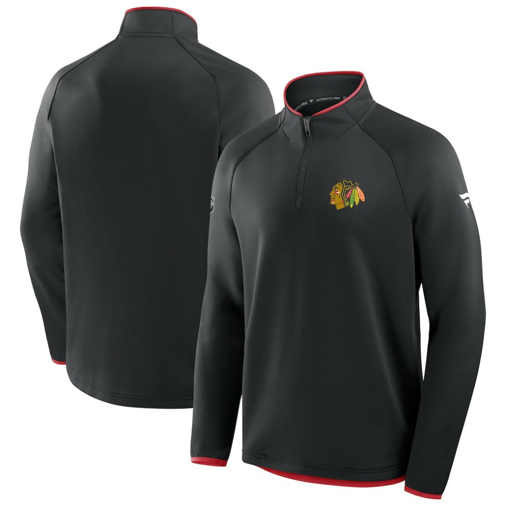 NHL Chicago Blackhawks Fanatics Authentic Pro Rink Raglan Quarter-Zip Pullover - Black