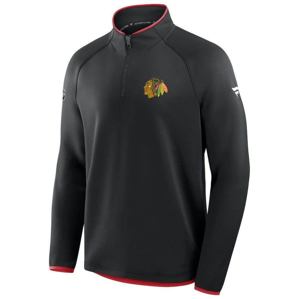 NHL Chicago Blackhawks Fanatics Authentic Pro Rink Raglan Quarter-Zip Pullover - Black