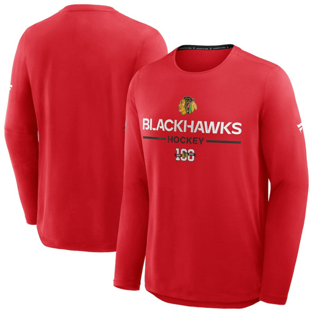 NHL Chicago Blackhawks Fanatics Authentic Pro Centennial Rink Tech Long Sleeve T-Shirt - Red