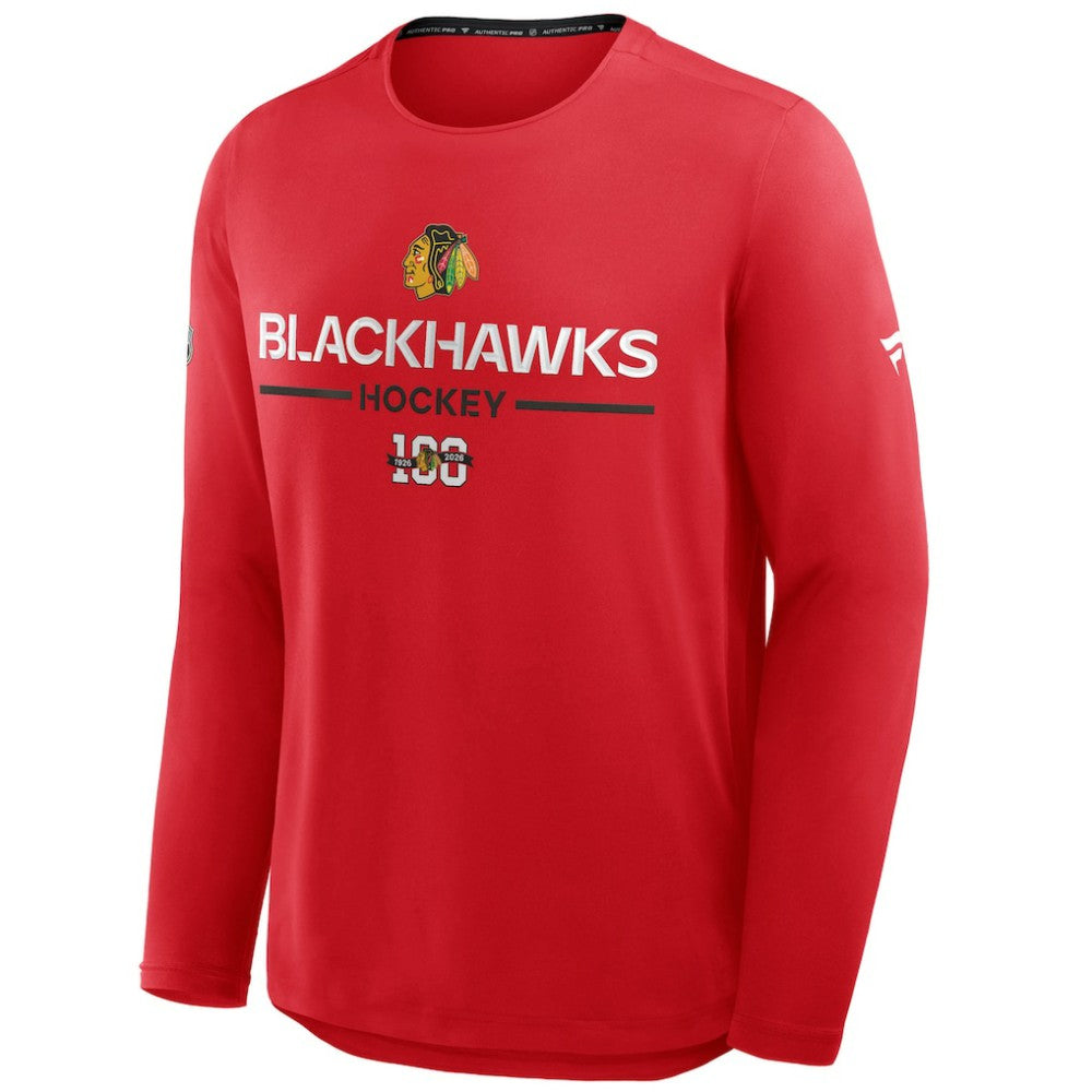 NHL Chicago Blackhawks Fanatics Authentic Pro Centennial Rink Tech Long Sleeve T-Shirt - Red