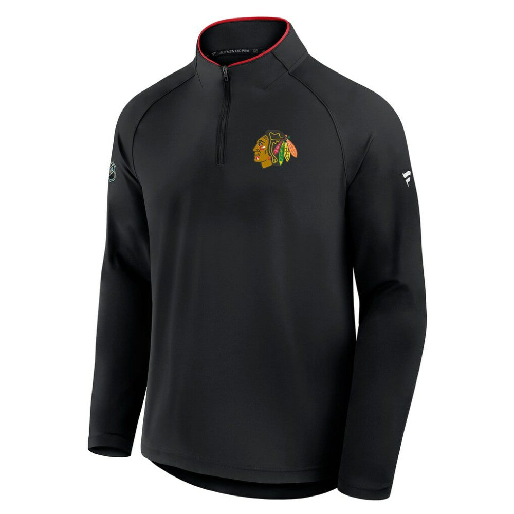 NHL Chicago Blackhawks Fanatics Authentic Pro Rink Training Quarter-Zip Pullover - Black