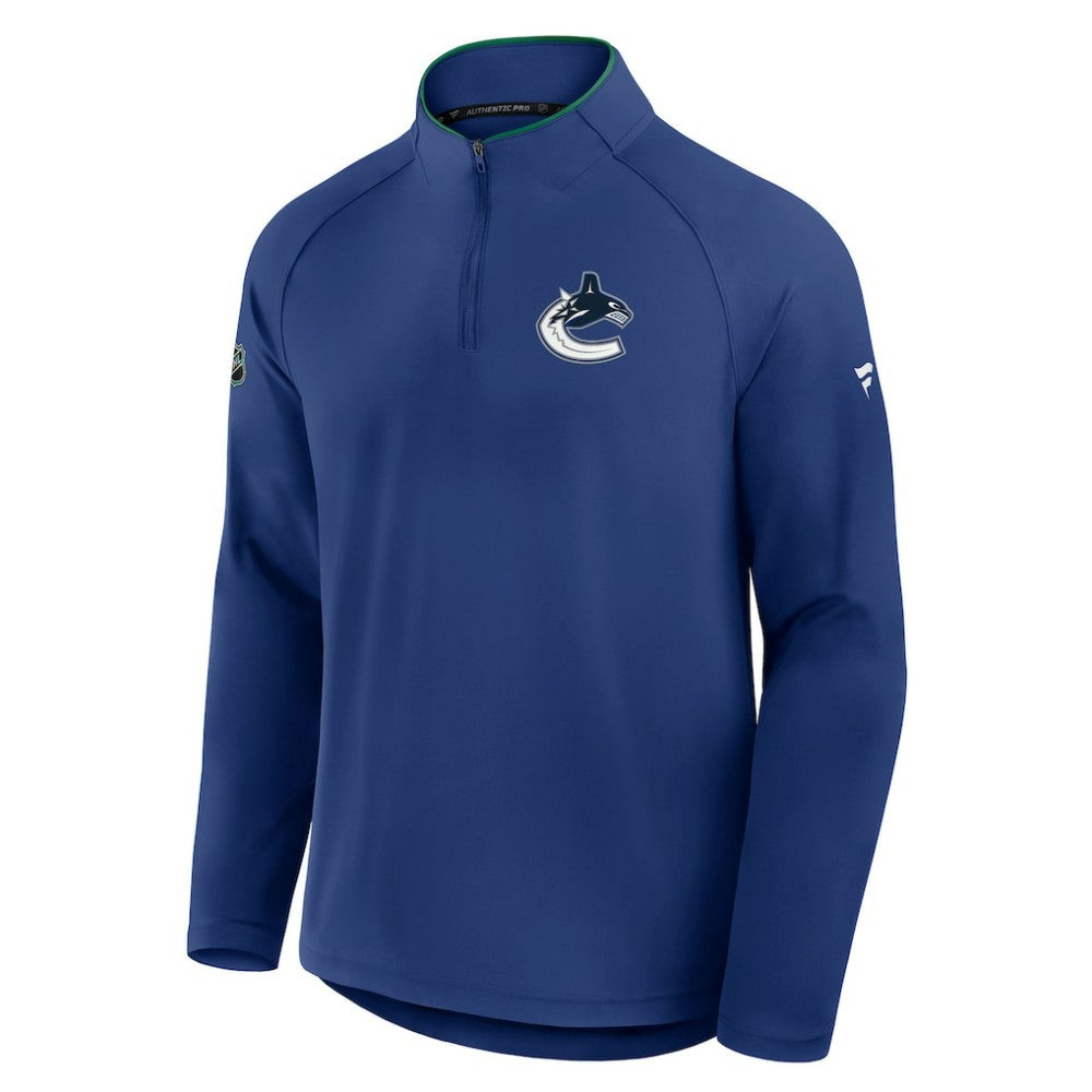 NHL Vancouver Canucks Fanatics Authentic Pro Rink Training Quarter-Zip Pullover - Blue